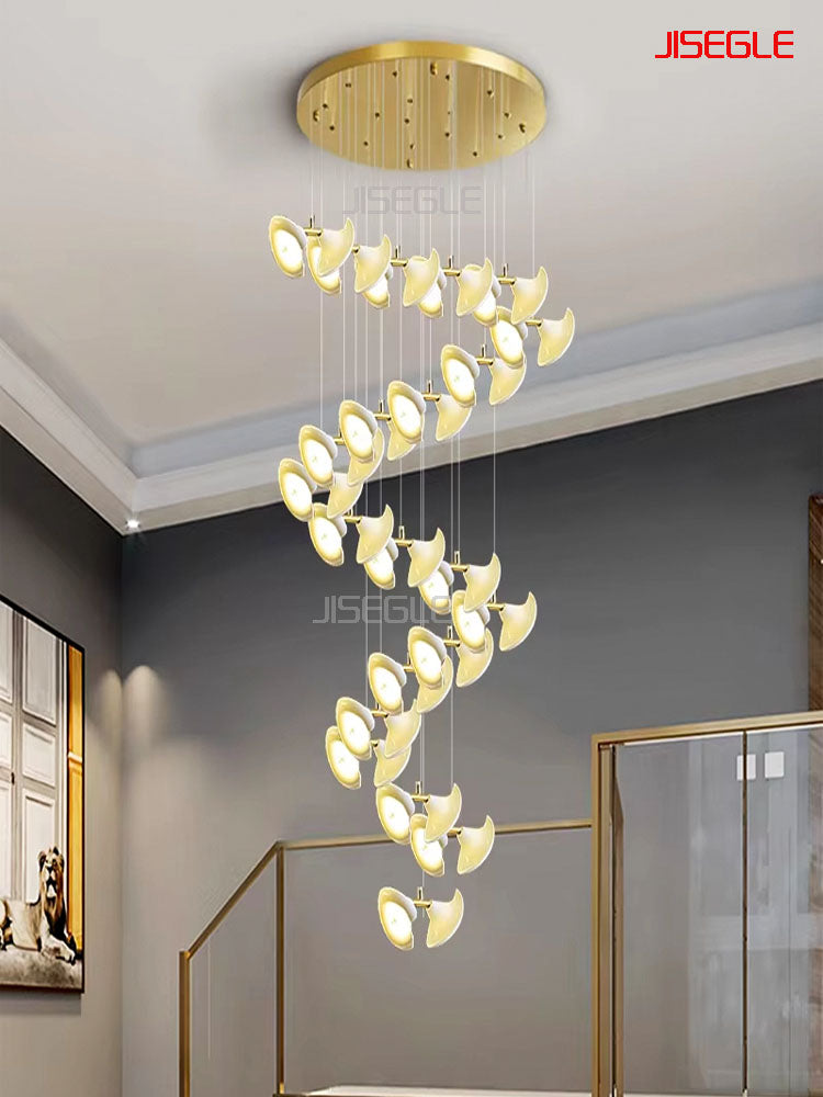 Compound staircase new chinese ceramic trumpet flower villa hotel living room chandelier customisation