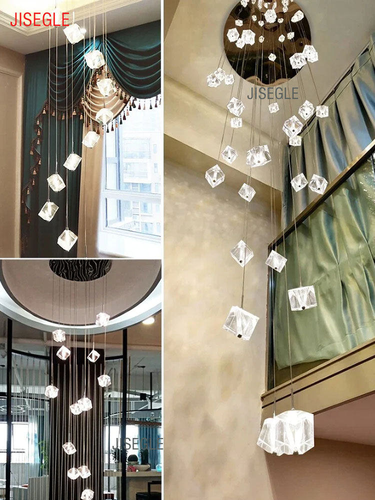 Compound staircase simple chandelier villa living room dining room hall mall picket floor customized