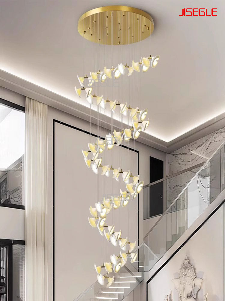 Compound staircase new chinese ceramic trumpet flower villa hotel living room chandelier customisation
