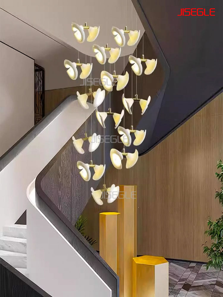 Compound staircase new chinese ceramic trumpet flower villa hotel living room chandelier customisation
