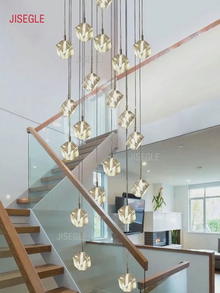 Compound staircase simple chandelier villa living room dining room hall mall picket floor customized