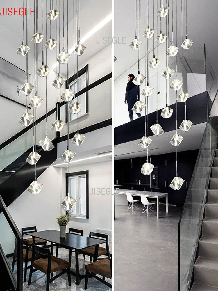 Compound staircase simple chandelier villa living room dining room hall mall picket floor customized