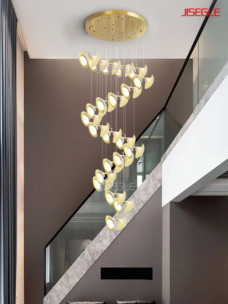 Compound staircase new chinese ceramic trumpet flower villa hotel living room chandelier customisation