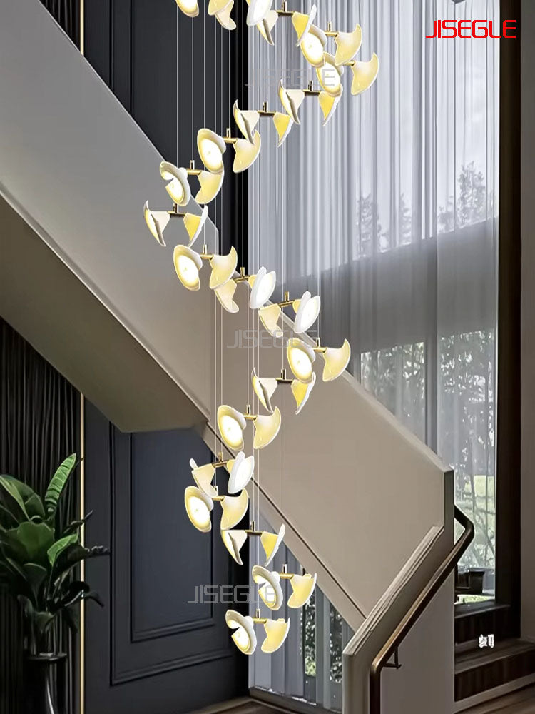 Compound staircase new chinese ceramic trumpet flower villa hotel living room chandelier customisation