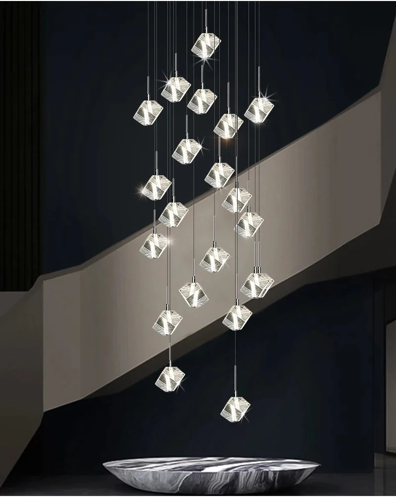 Compound staircase simple chandelier villa living room dining room hall mall picket floor customized