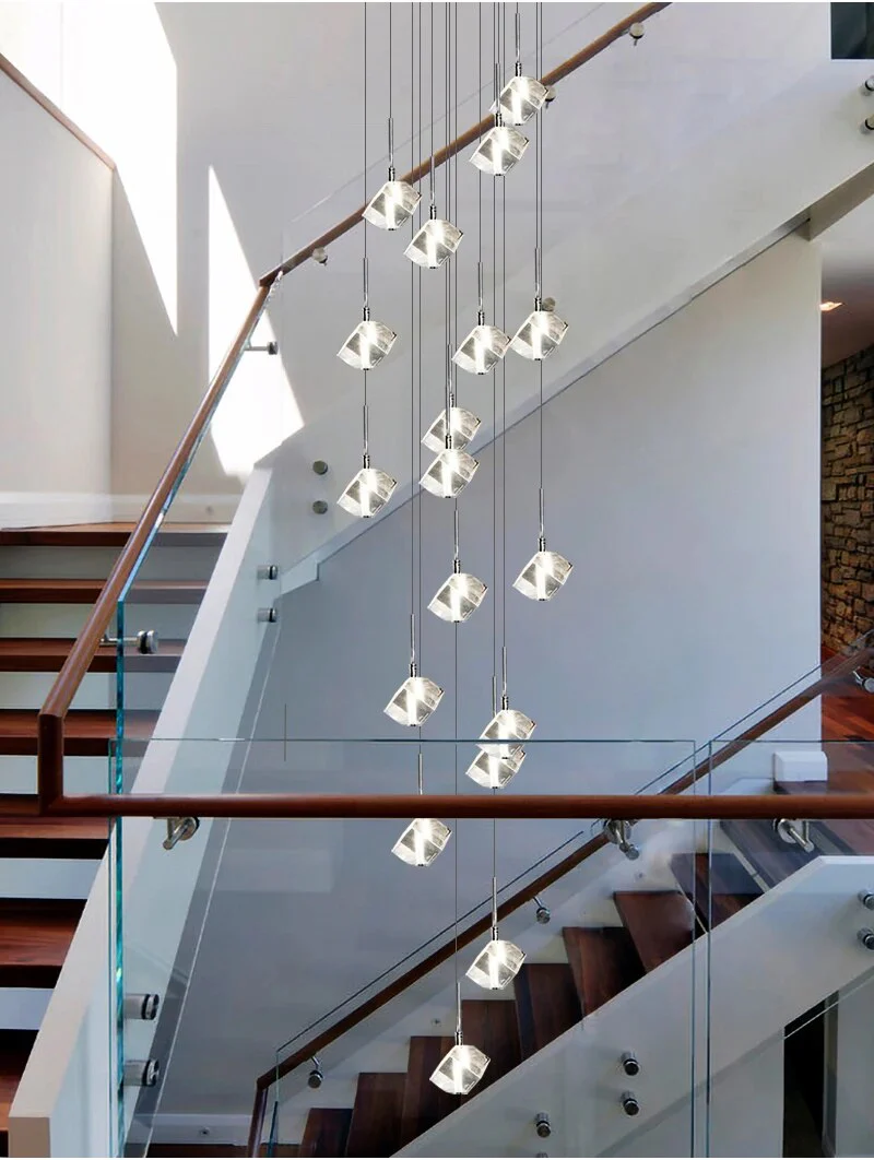 Compound staircase simple chandelier villa living room dining room hall mall picket floor customized