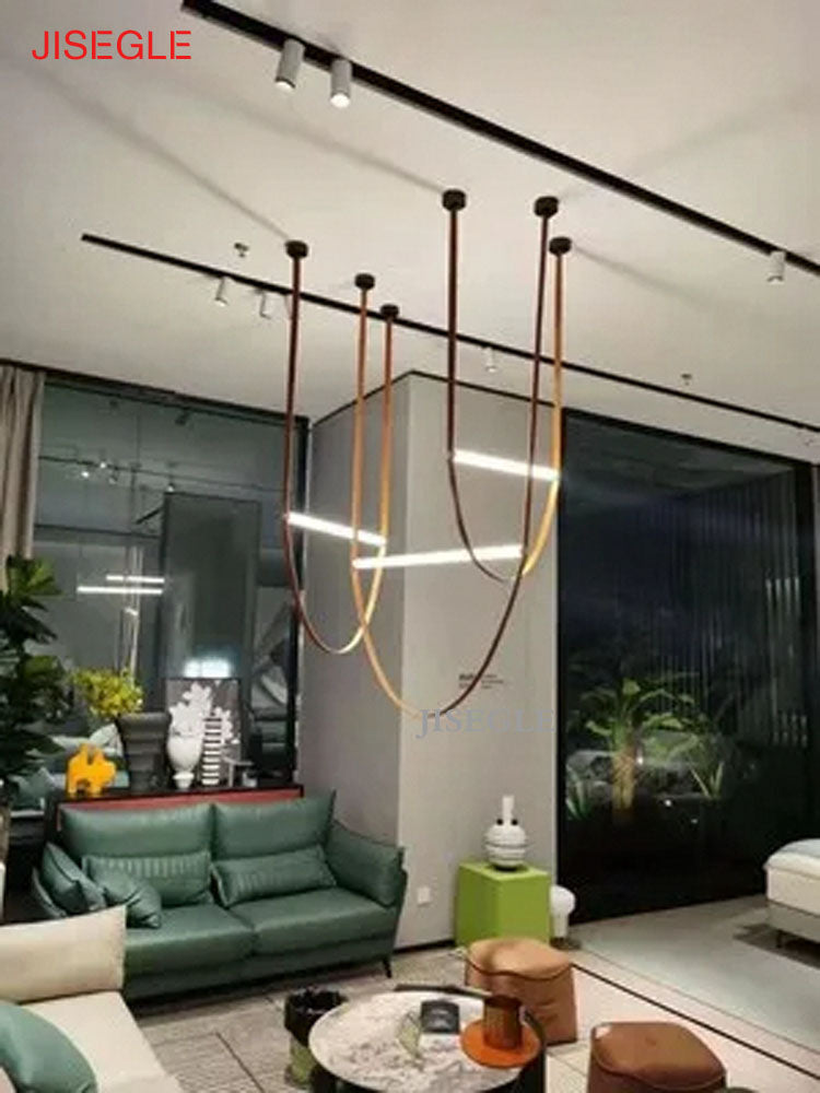 现代简约复古式皮带吊灯客厅餐厅大厅设计师装饰个性化定制