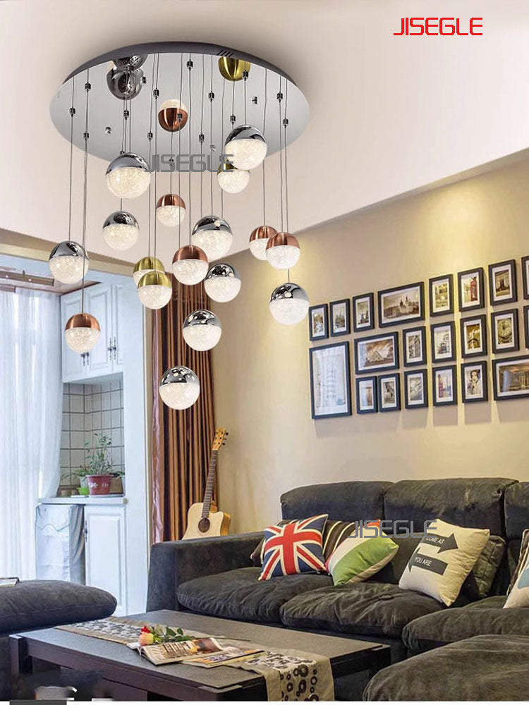Compound staircase simple green luxury chandelier living room dining room hotel project villa high-rise overhead customized