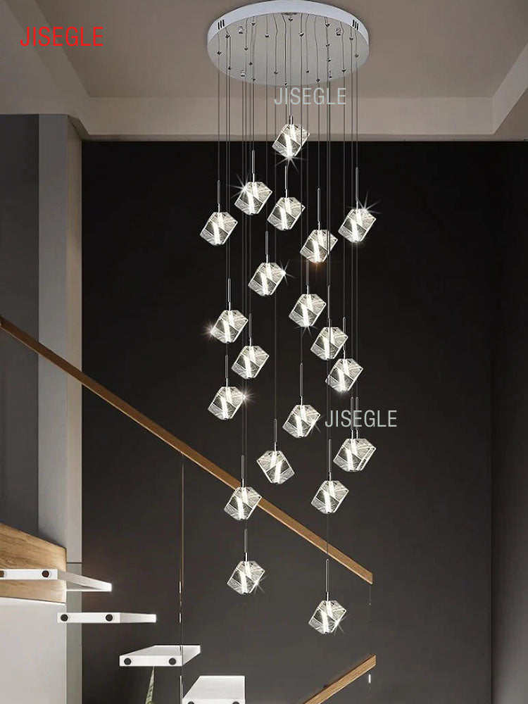 Compound staircase simple chandelier villa living room dining room hall mall picket floor customized