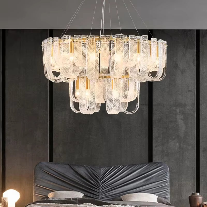 Modern LED Copper Living Room Ceiling Chandelier Lighting Luxury Lustres Restaurant Hanging Lamp Indoor Led Light Lustre Fixture