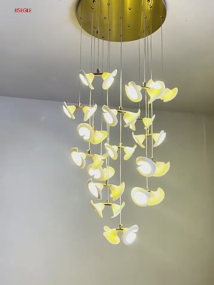 Compound staircase new chinese ceramic trumpet flower villa hotel living room chandelier customisation